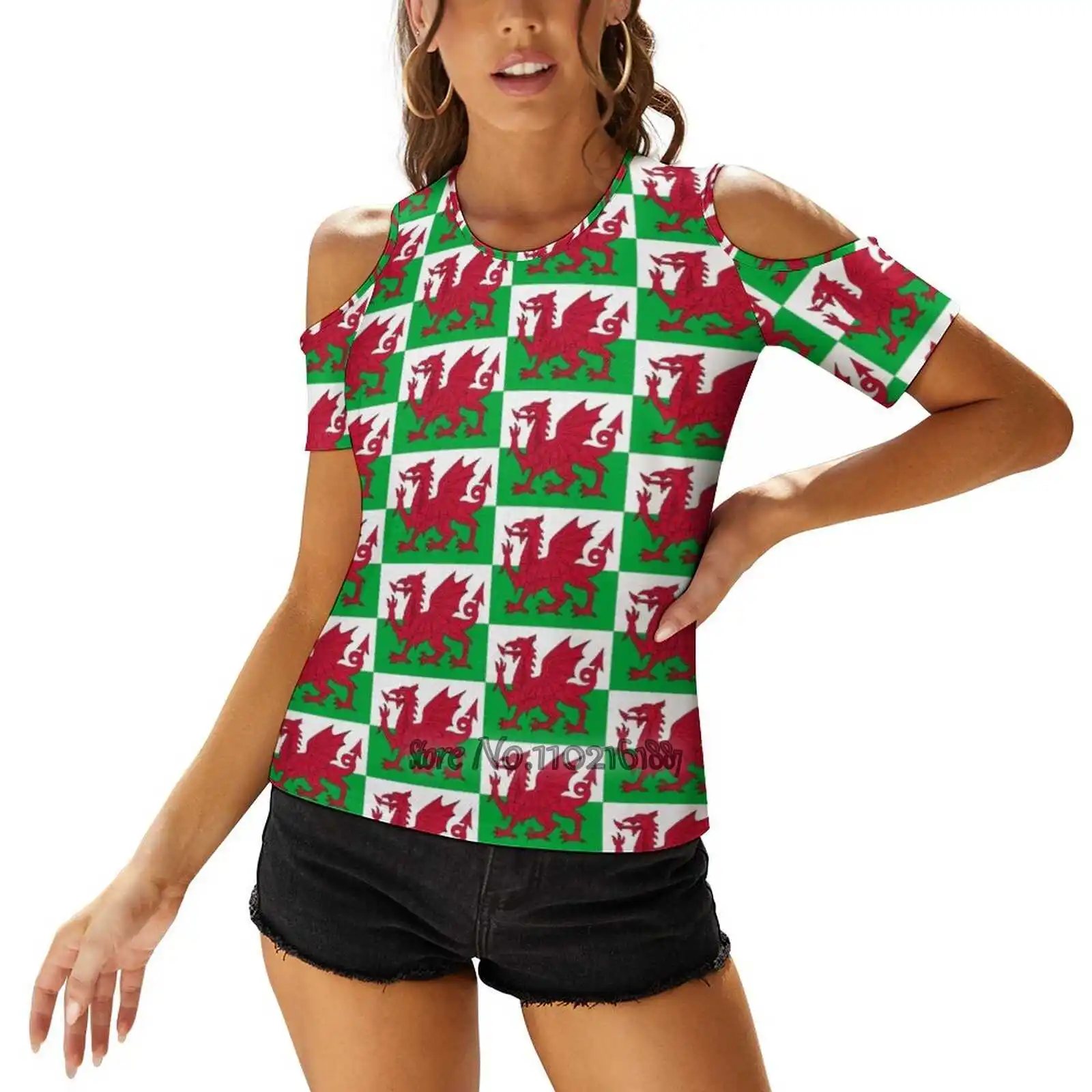 Welsh Flag-Galles Red Dragon Women Print T-Shirt Summer Sexy Tops Streetwear T Shirt Magliette Coreane Bandiera Gallese Bandiere Del Galles
