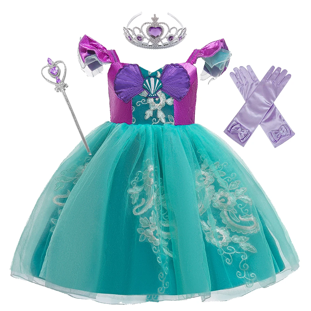 Summer Little Mermaid Girls Dress Halloween Carnival Costume Green Lace Party Birthday Damigelle D'Onore Abiti Da Principessa Abito Cosplay