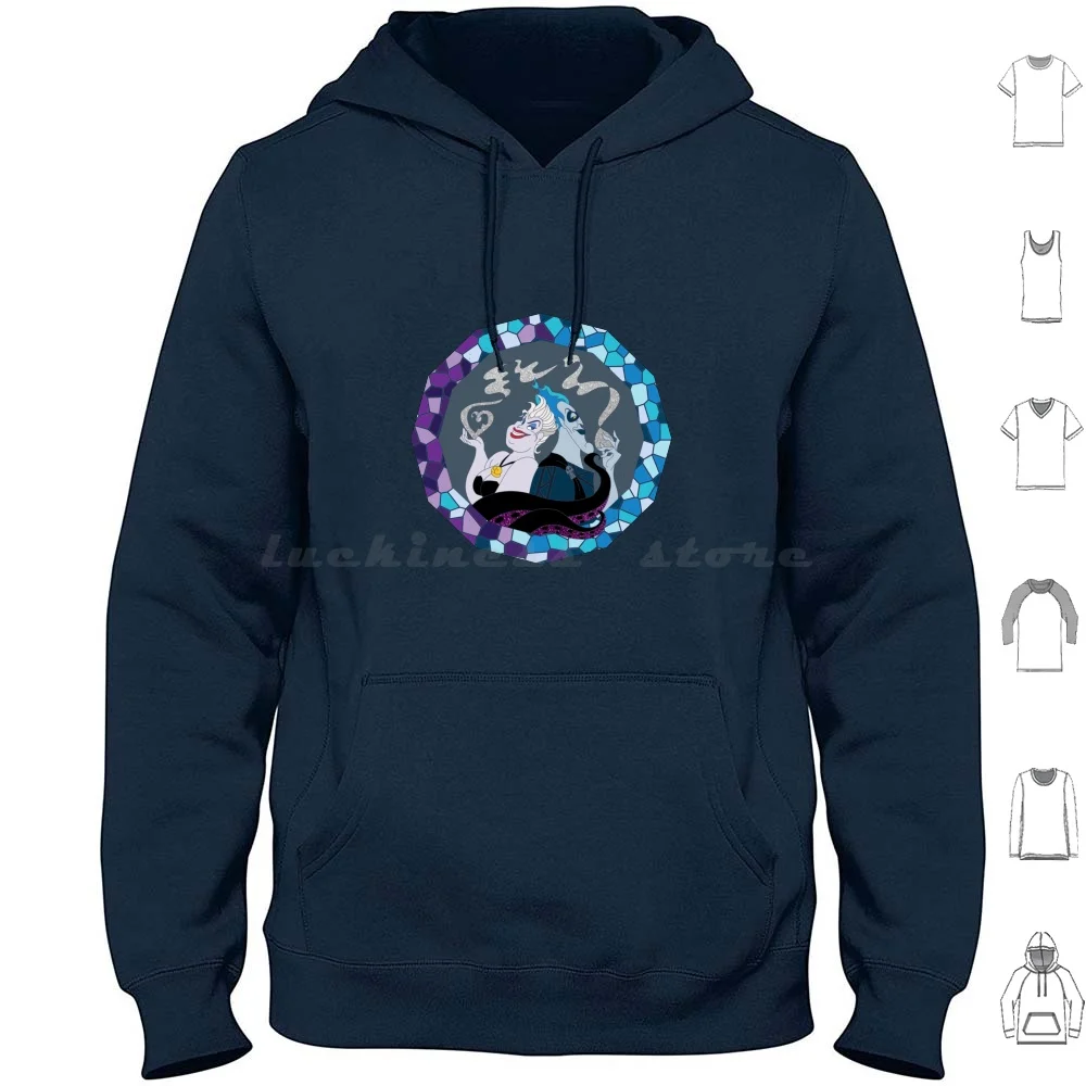 Ursula & Hades Felpe Con Cappuccio Villainous Love Manica Lunga Ursula Little Mermaid Hades Hercules Villain Purple Blue Flame Fire