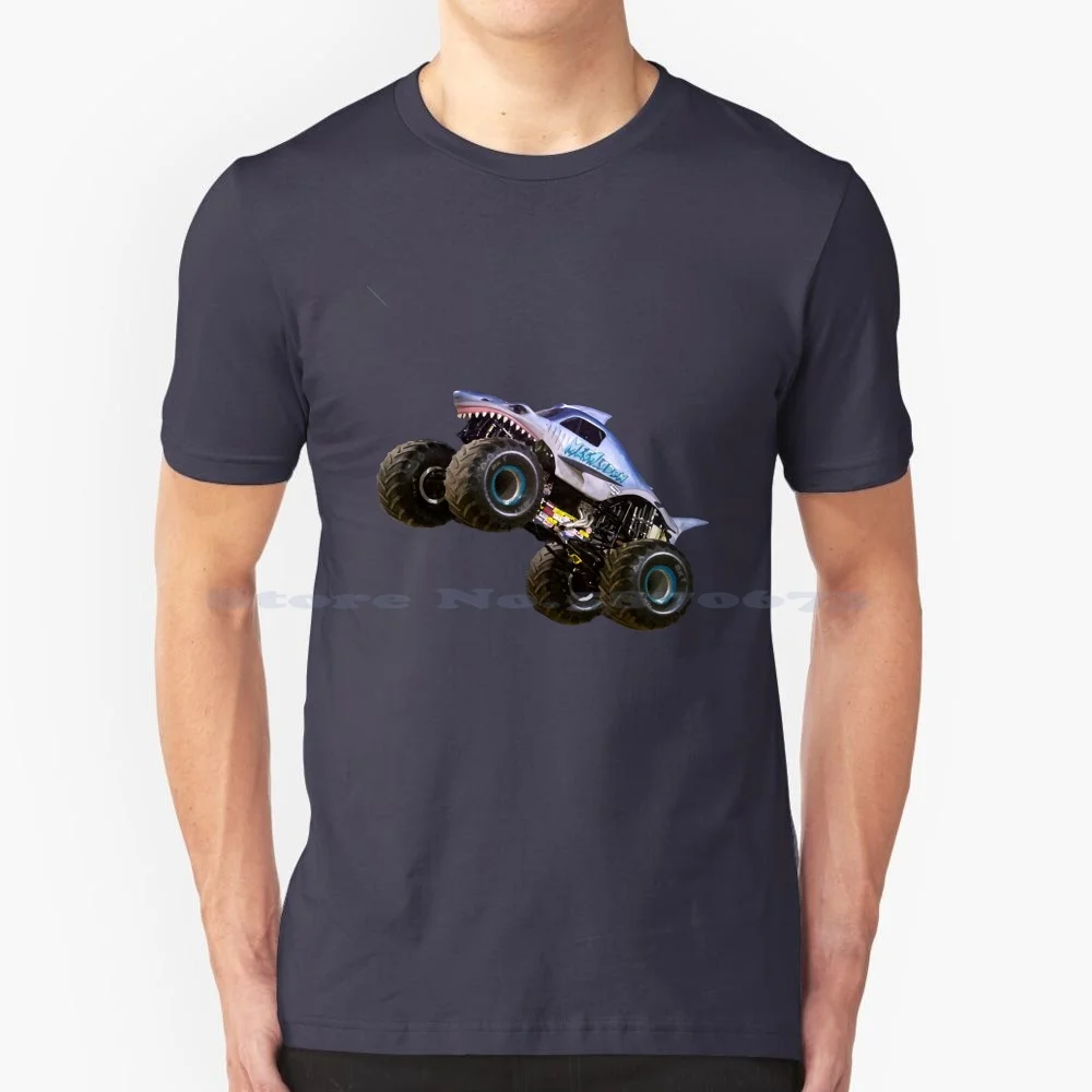 Megalodon-Monster Truck-Sky Wheelie T Shirt 100% Cotone Tee Monster Jam Shark Megalodon Wheelie Stunt Sky Wheels Cascade Usa