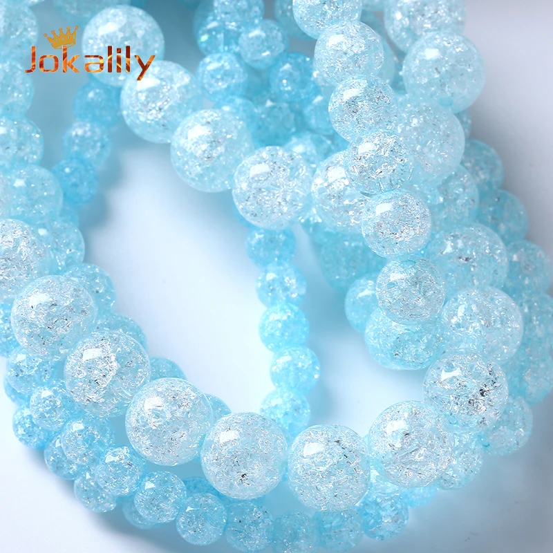 6 8 10Mm Blue Glass Beads Snow Vein Cracked Crystal Quartz Stone Loose Beads For Jewelry Making Diy Bracelet Accessories 15"Inch