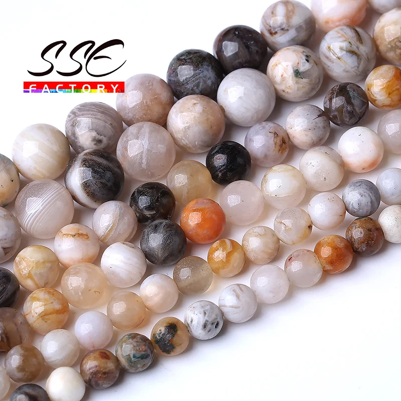 A + Bamboo Leaf Agate Beads For Jewelry Making Natural Stone Round Allentato Spacer Beads Bracciali Fai Da Te Collane 4 6 8 10 12Mm 15"