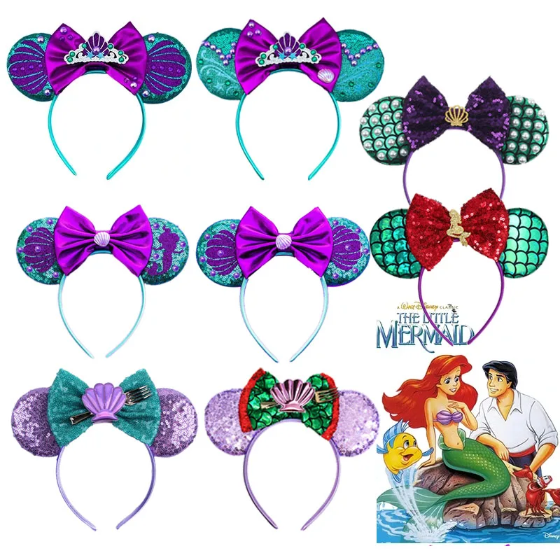 Mickey Mouse Little Mermaid Hairband Girl Flounder Accessori Per Capelli Ariel Headband Kids Sebastian Pearls Shell Ears Headwear