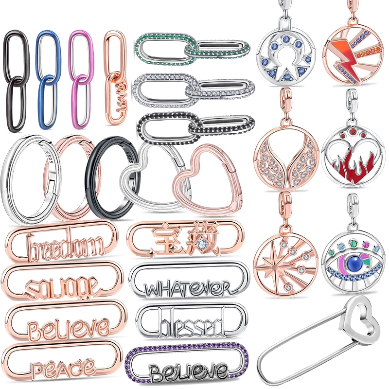 925 Sterling Silver Me Series Mini Charm Word Styling Link Circle Heart Connector Beads Fit Original Pandora Me Bracciale Jewelry