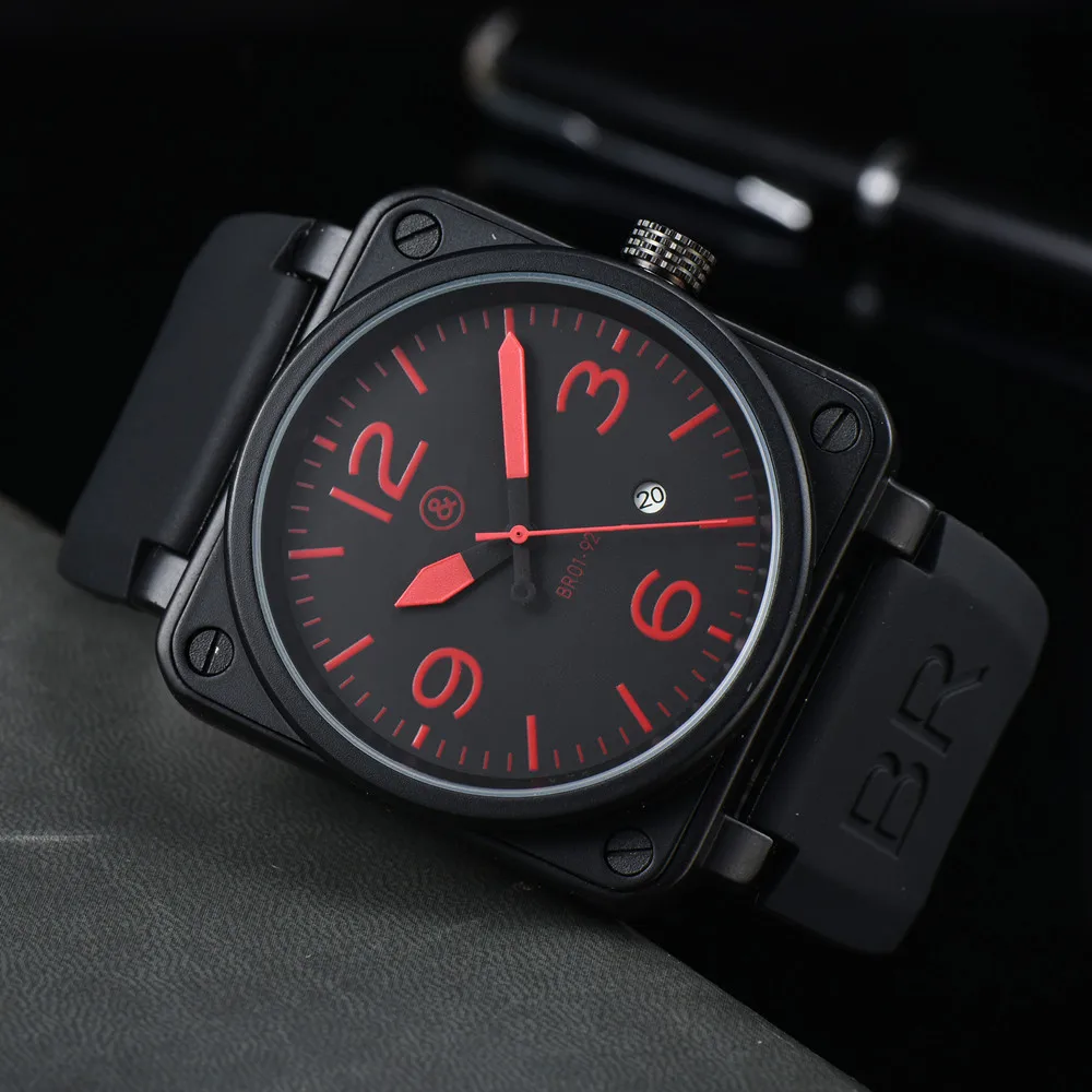 Hot Original Brand Men Automatic Mechanical Watch Bell Brown Leather Black Ross Rubber 46Mm Large Dial Men For Watches Aaa Clcok