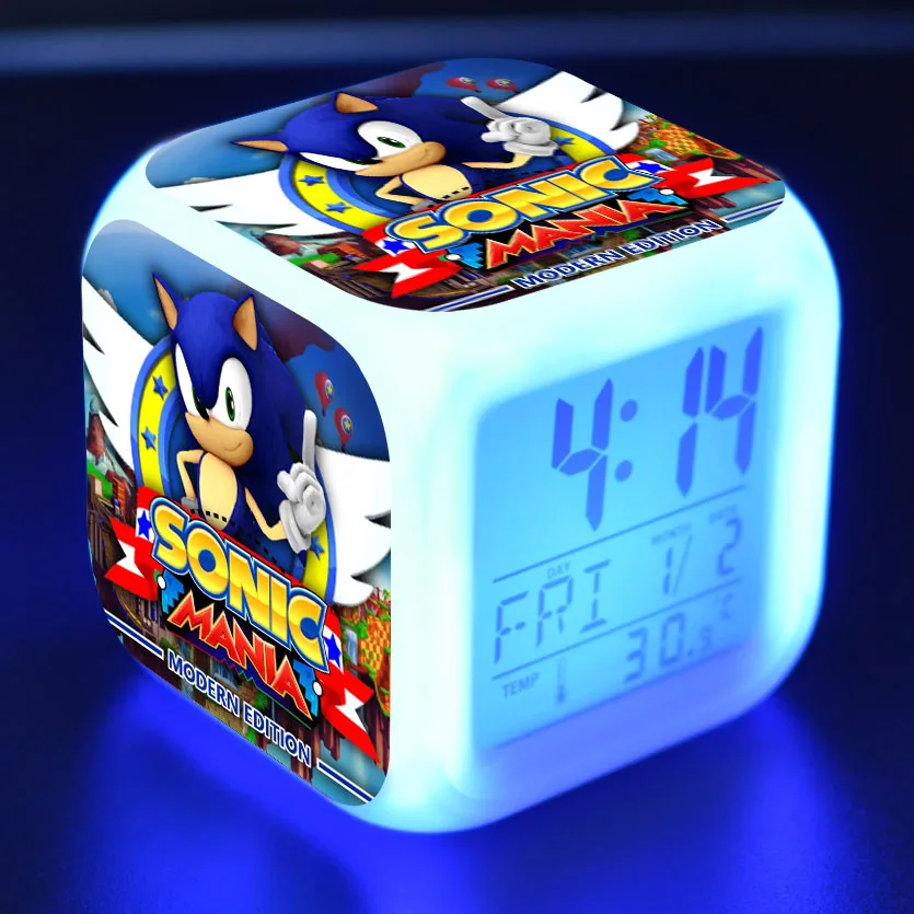 Sonic Figure Led Clock Alarm Colorful Touch Light Desk Watch Sonic Figurine Toys For Children Christmas Gift