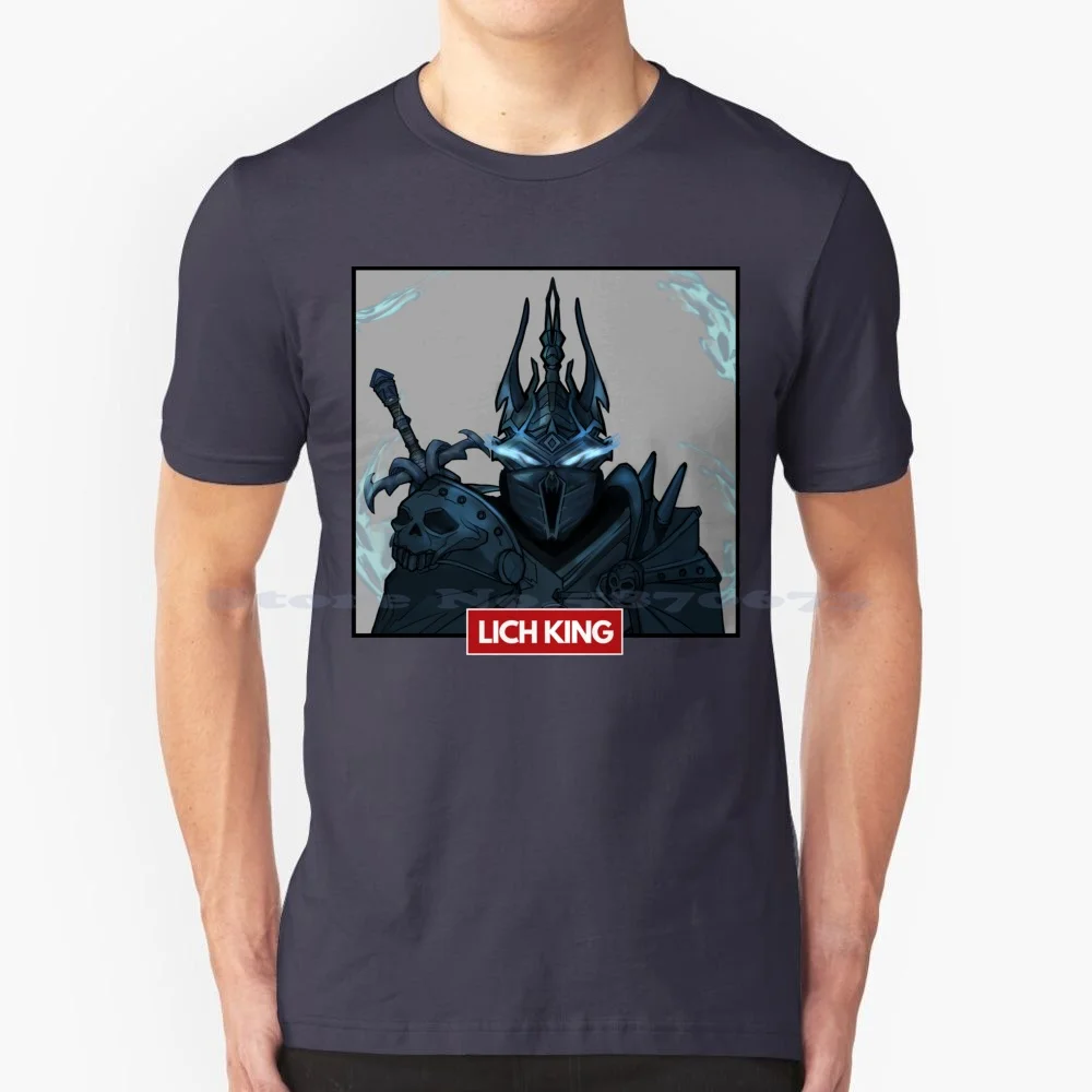 The Lich King-Iconic Image T Shirt 100% Cotton Tee Lich King Wow World Of Lord Master Frostmourne Battle Gaming Flagelli Ice