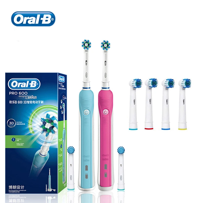 Oral B Spazzolino Elettrico Pro600 Rotante Denti Puliti Sbiancare Denti Denti Adulti Spazzola Denti Carica Induttiva Con 4 Testine Extra