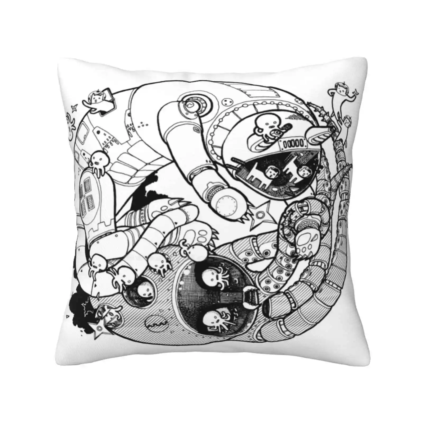 Lo Yin-Yang Robo Fight! Federa Per Cuscino Yin Yang Yin Yen Robot Cat Squid Fight Battle Space Kids Game Concept