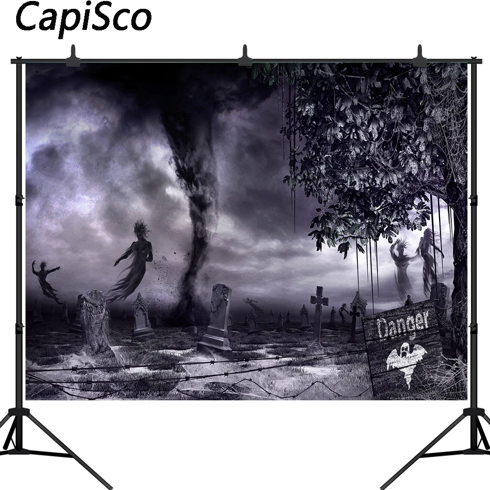 Capisco Fondali Fotografia Cimitero Haunted Tornado Sfondo Fantasma Tomba Lapide Del Partito Di Halloween Puntelli Photo Studio