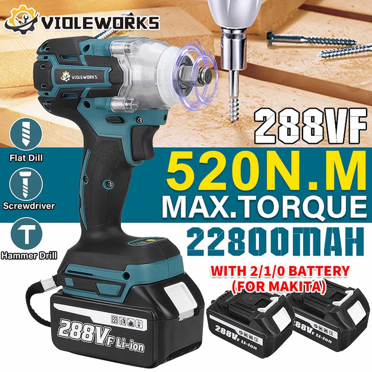 520N. M 1/2 Pollici Brushless Electric Impact Wrench Drill Ricaricabile Car Truck Riparazione Utensile Elettrico Per Batteria Makita 18V