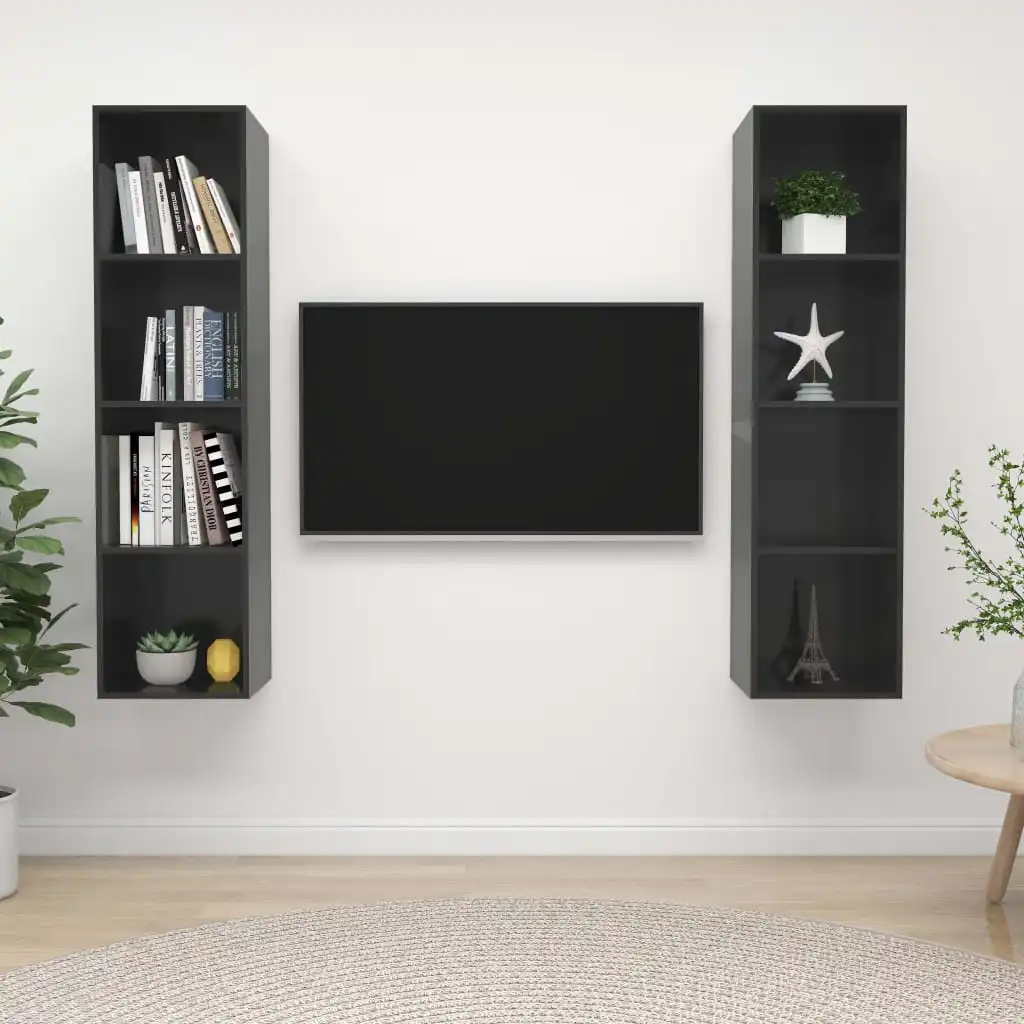 Mobili Tv Da Parete 2 Pezzi Chippy Grigio Lucido