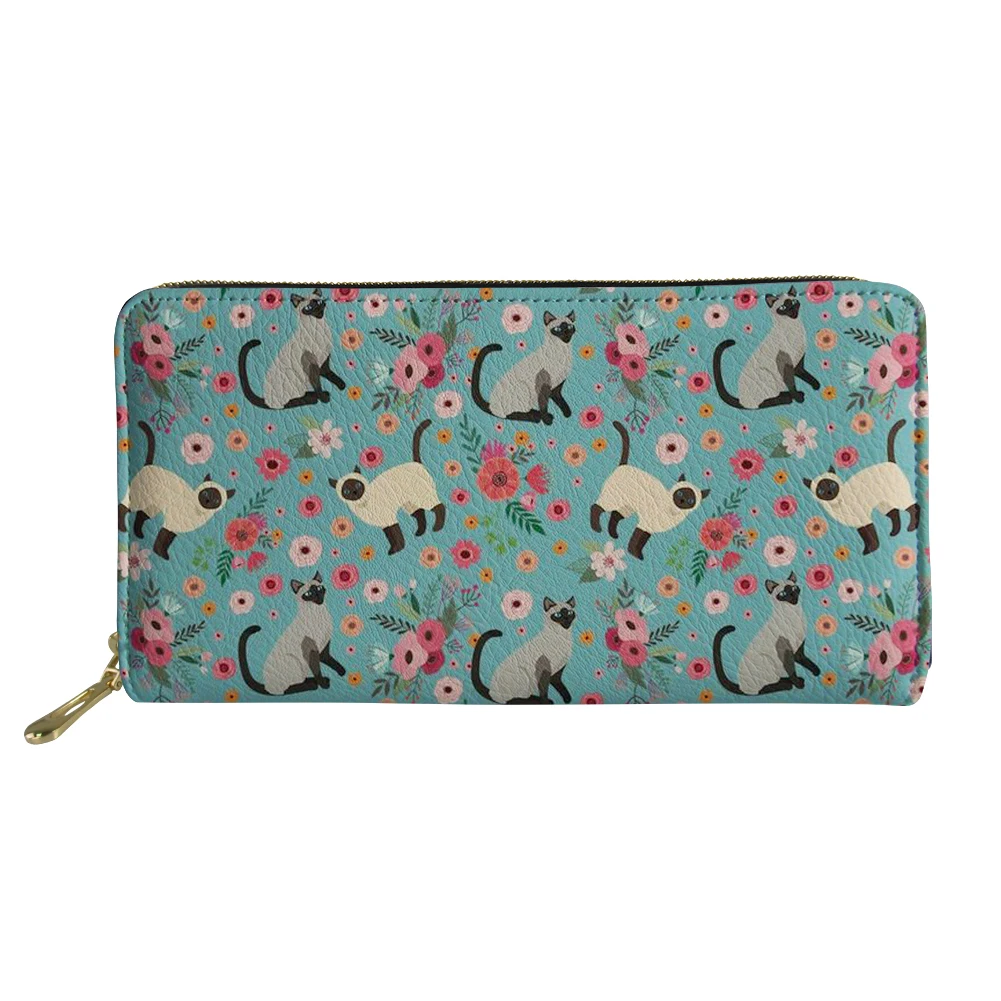 Walet For Women Cute Siamese Cat Prints Money Purse Portafogli Lunghi In Pelle 2022 Funny Coin Fermasoldi Borse Per Carte Da Donna