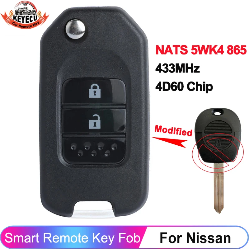 Keyecu Chiave Remota Aggiornata 433Mhz 4 D60 Per Nissan Almera Micra Primera Patrol X-Trail Terrano Pulsar Navara Tino Nats 5 Wk4 865