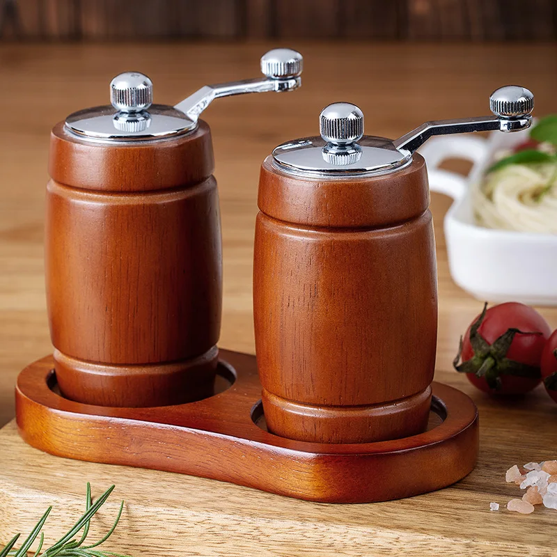 Macinapepe E Sale In Legno Da 2 Pezzi Con Base Macinini In Ceramica Comfort Utilizzando Mulini A Forma Di Botte Utensili Da Cucina E Gadget Per Barbec