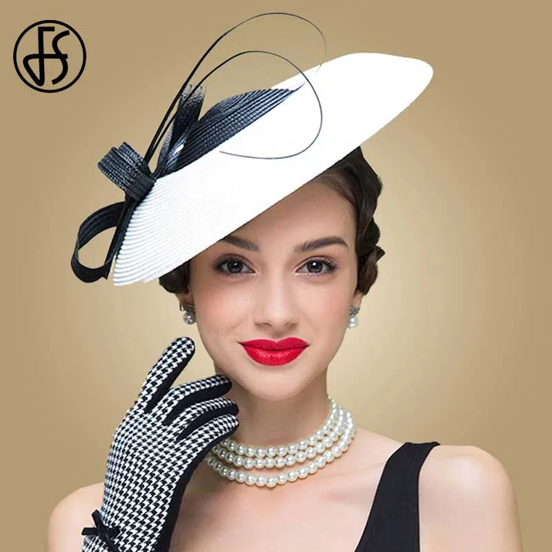 Fs Fascinators Black White Wedding Pillbox Hat For Women Church Hat Sraw Fedora Black Wide Ladies Dress Sinamay Derby Hats