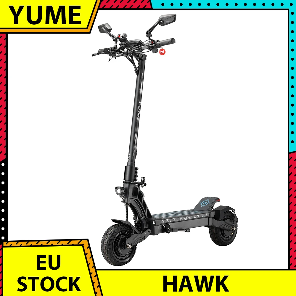 Yume Hawk Scooter Elettrico 10X3.15 "Pneumatico Fuoristrada Tubeless 1200W * 2 Motore 60V 22.5Ah Batteria 43Mph Velocità Massima 43 Miglia Gamma Massi