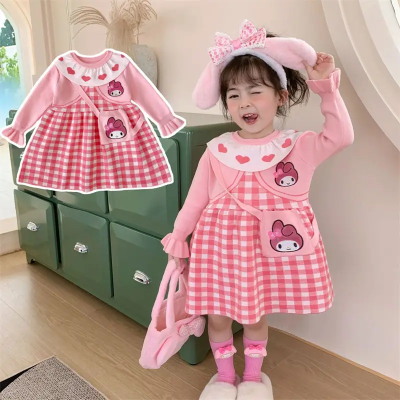 Sanrio Kawaii Anime My Melody Princess Dress Nuovo Autunno Inverno Cute Cartoon One Piece Dress Abito Lavorato A Maglia Halloween Girl Toys