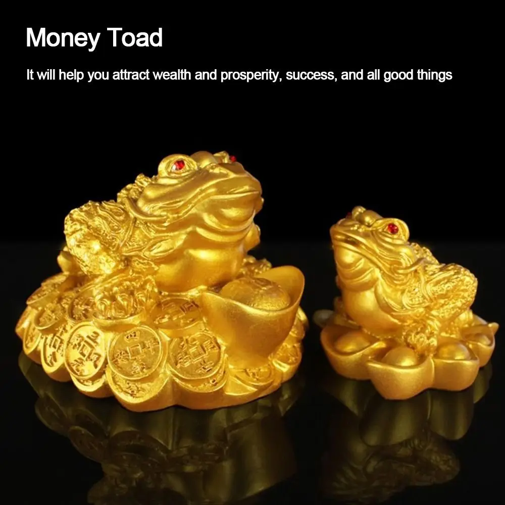 Gold Money Toad Feng Shui Resin Lucky Gift Golden Frog Coin Fortune Craft Frog Ornamenti Da Tavolo