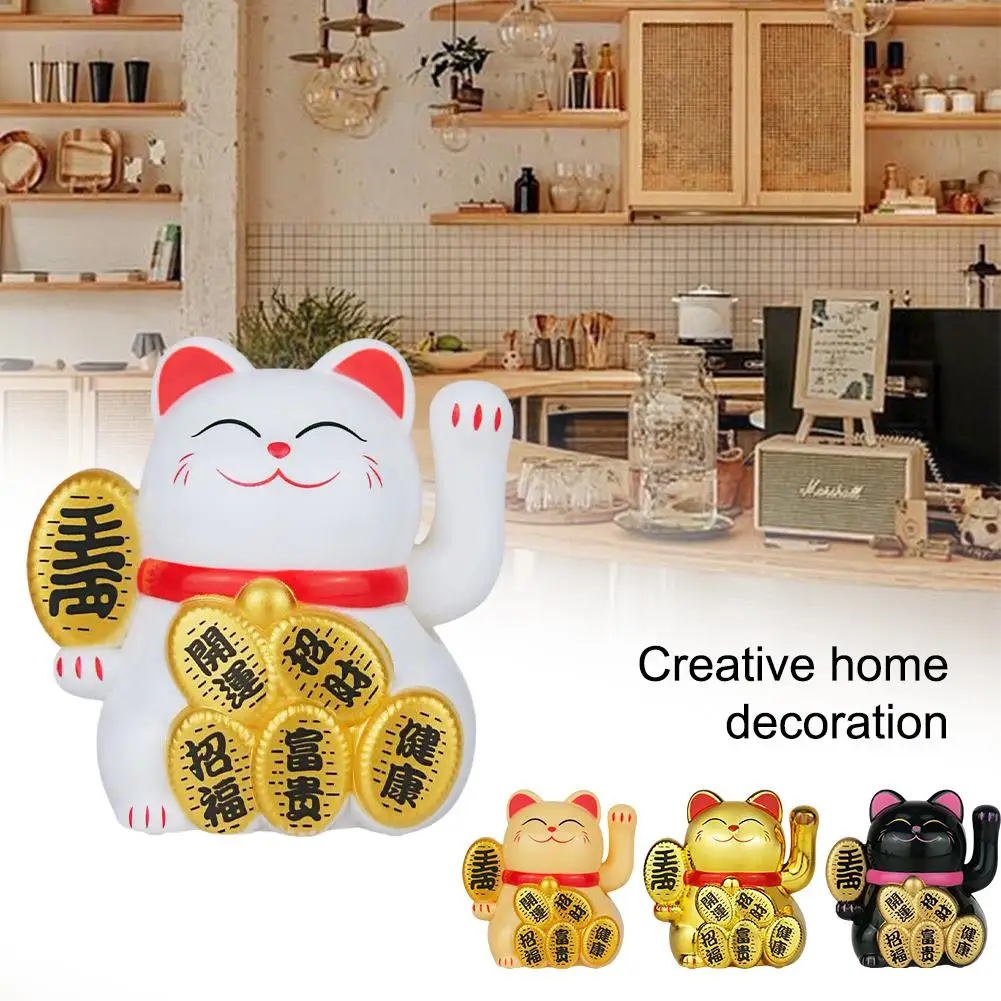 Solar Powered Maneki Neko Lucky Cat Ornament Fortune Decoration Home Shui Shop Crafts Miniature Cat Feng Figurine T8H9