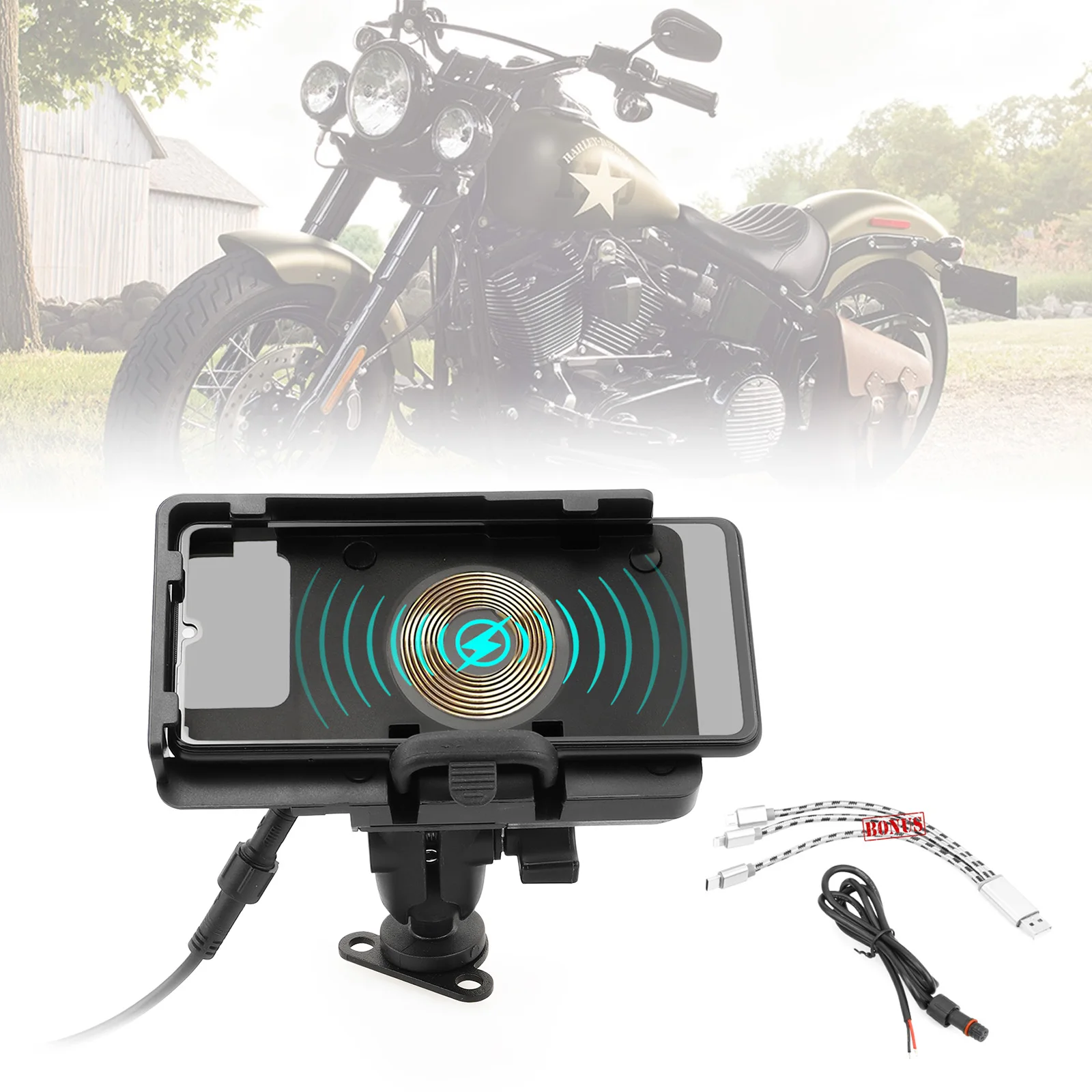 Per Harley Xl1200 Xl883 48 72 Dyna Street Glide Supporto Per Telefono Gps Per Moto Supporto Per Caricabatterie Rapido Wireless (Solo Hd)