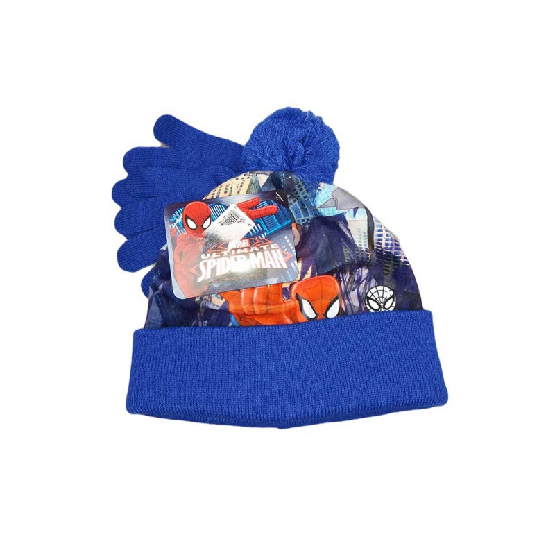 Set 2Pz Cappello Cappellino Guanti Bimbo Bambino Spiderman Bluette Tg 54