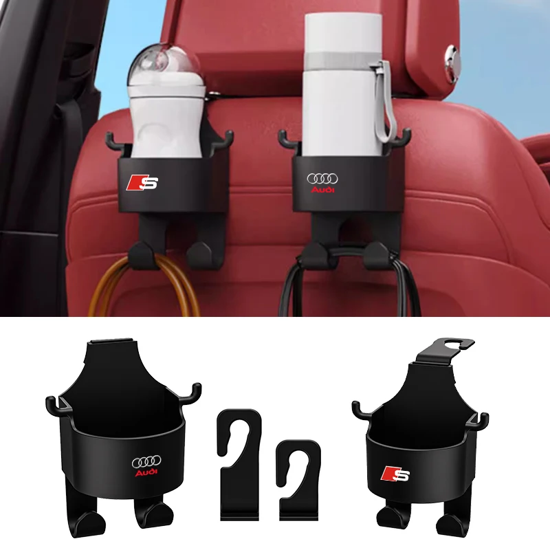Car Logo Seat Back Storage Organizer Water Cup Holder Hook Per Audi A1 A3 A4 A5 A6 A7 A8 Q2 Q3 Q5 Q7 Tt S Line S3 S4 S5 S6 R8 Rs