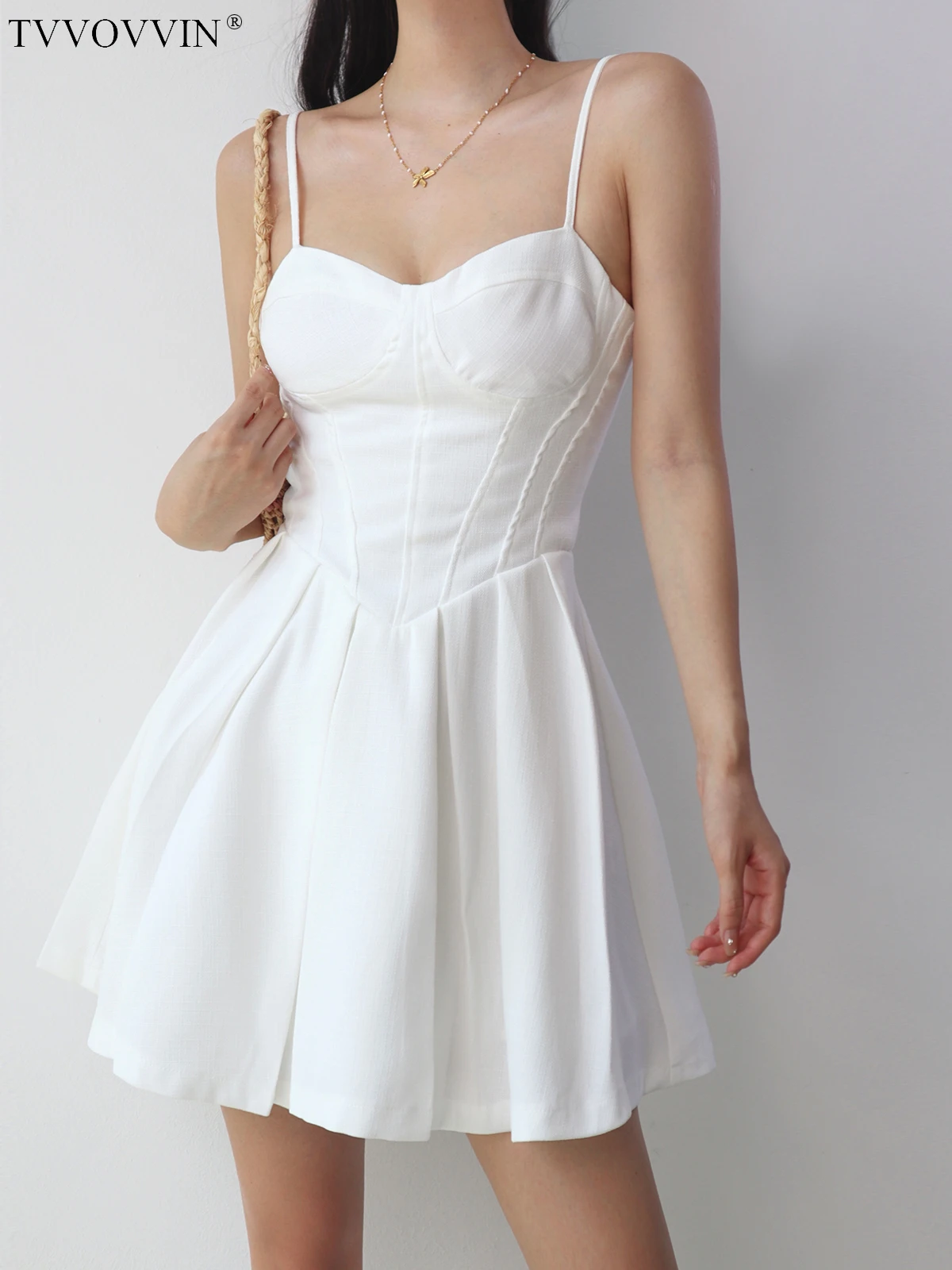2023 Estate Nuove Donne Temperamento Sexy Body Shaping Slim Slip Dress Bianco Sexy Dress Holiday Style A-Line Sling Dress Upj9