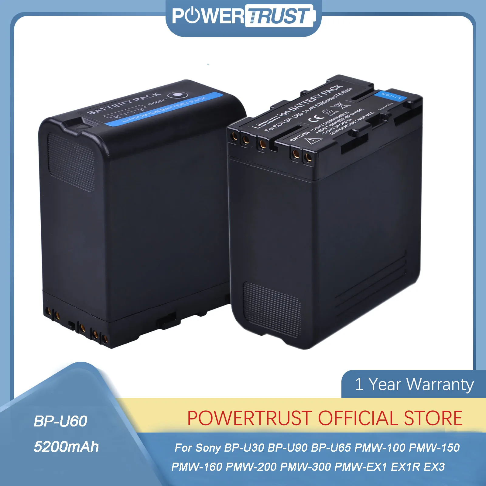 5200Mah Bp-U60 Bp U60 Bpu60 Batteria Per Sony Bp-U30 Bp-U90 Bp-U65 Pmw-100 Pmw-150 Pmw-160 Pmw-200 Pmw-300 Pmw-Ex1 Ex1R Ex3 Ex260