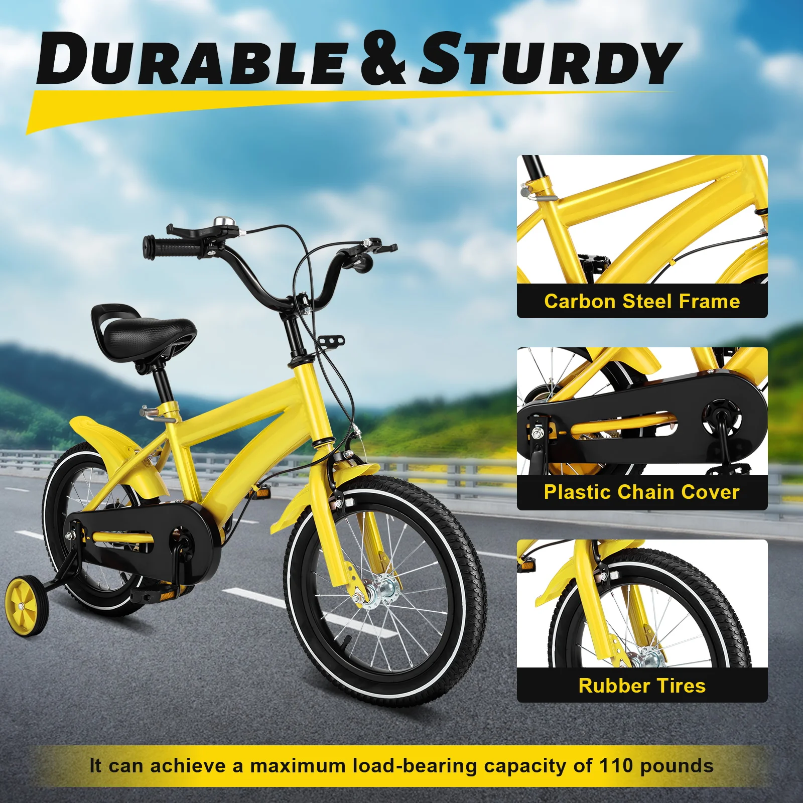 14 Zoll Unisex Kinderfahrrad Muslimate Jungen Maldchen Fahrrad Ab 3-6 Jahre Dhl Gelb