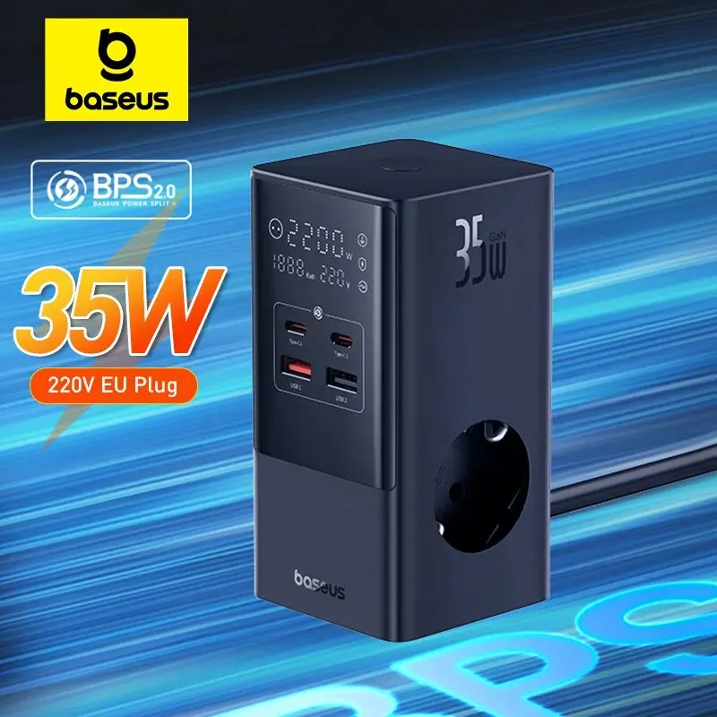 Baseus 35W Fast Charger 7 In 1 Power Strip Stazione Di Ricarica Desktop Con Display Digitale Con Protezione Contro Le Sovratensioni 1200J Per Iphone X