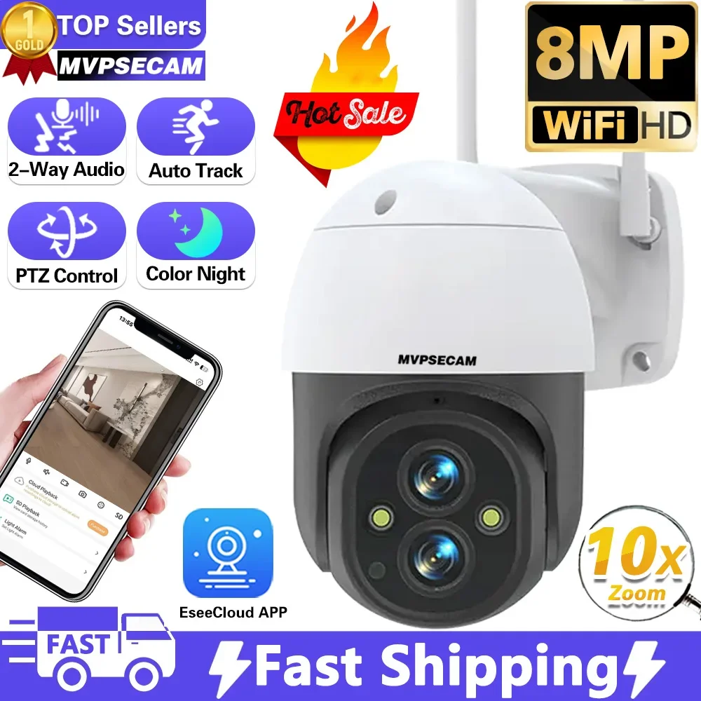 4K 8Mp Wifi Telecamere Di Sorveglianza Ip Dual Lens Ptz Wifi Video Cam Per La Casa Mini 10X Zoom Wireless Wifi Cctv Telecamere Di Sorveglianza
