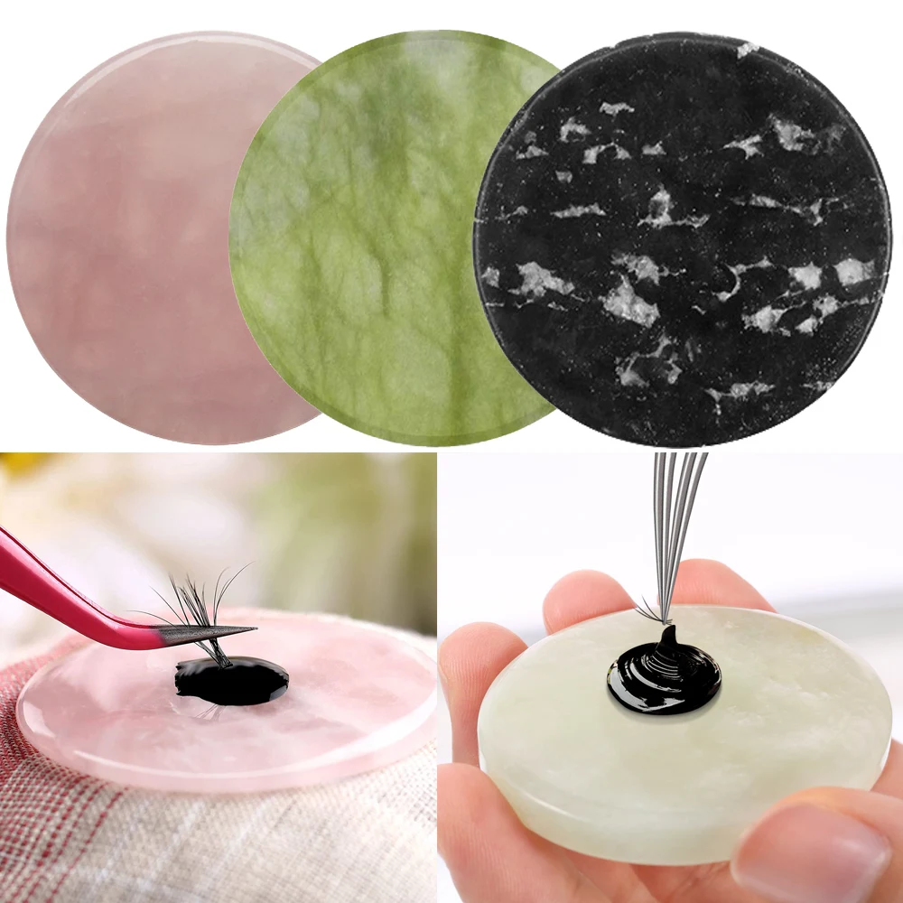 1Pc Extension Ciglia Round Jade Stone Lash Glue Holders Pallet Adesivo Supporto Per Ciglia Finte Base Innesto Strumenti Per Ciglia