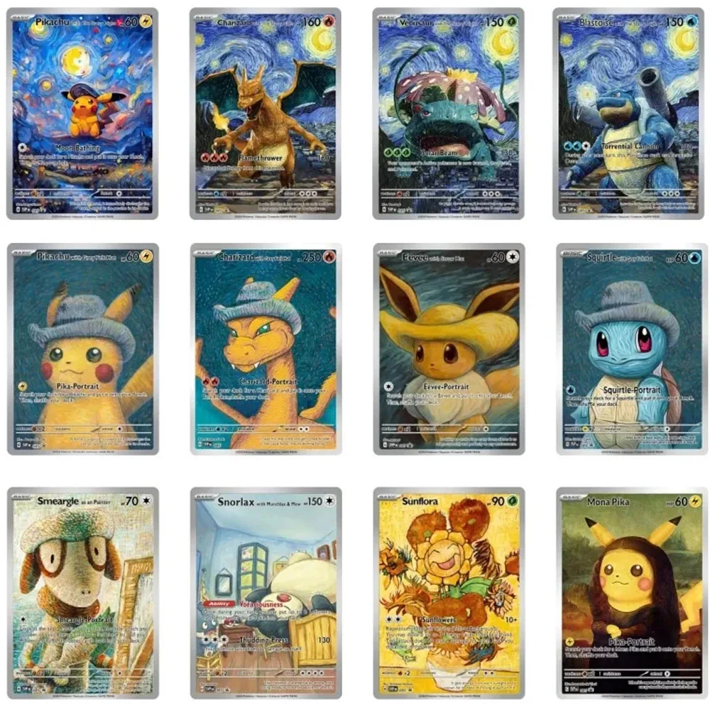 World Famous Paintings Series Collection Cards Paesi Bassi Van Gogh Museum Blastoise Pikachu Charizard Game Anime Letters Cards