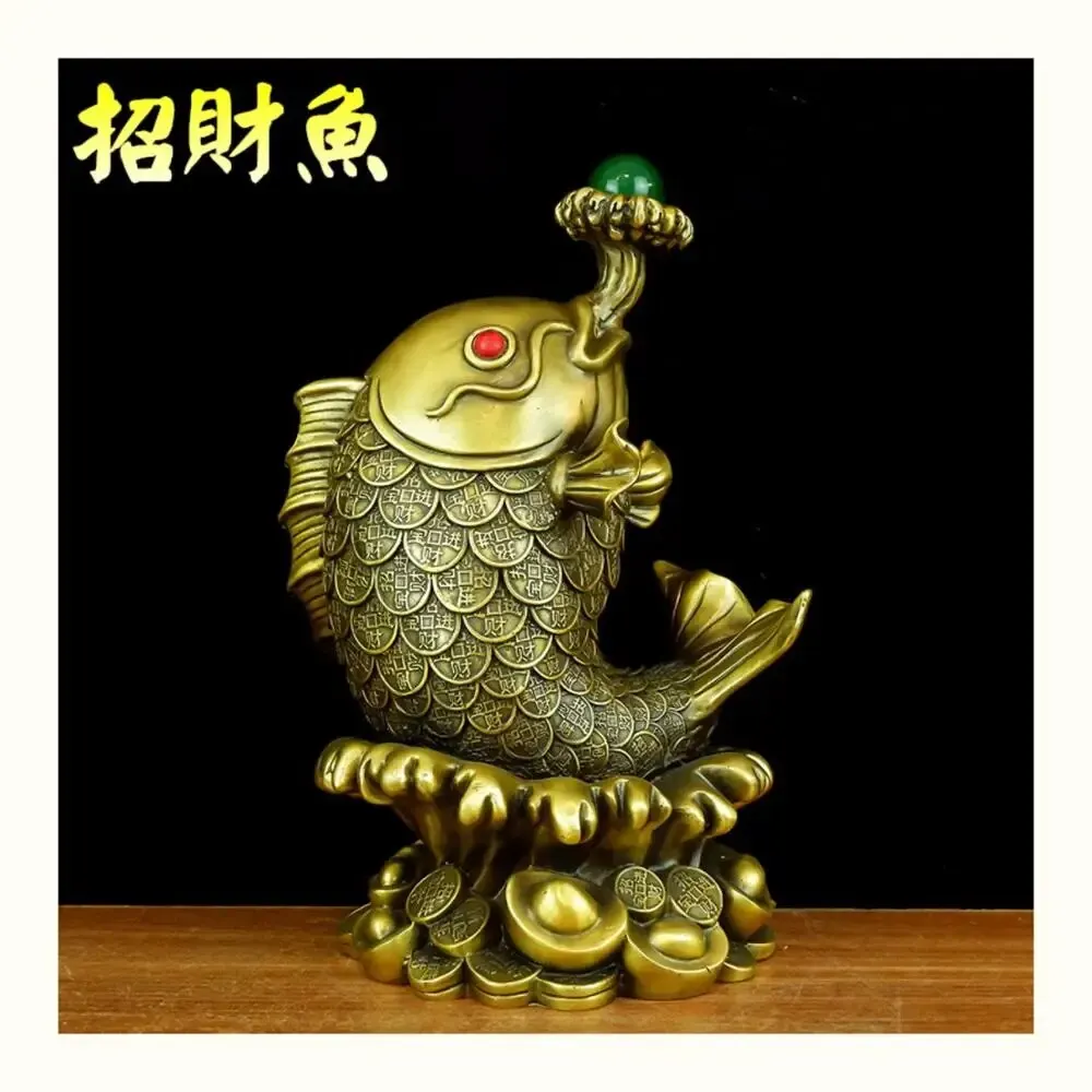 30Cm Grande Sud-Est Asiatico Home Company Shop Talismano Efficace Buona Fortuna Recluta Soldi Golden Fish Feng Shui Copper Statue