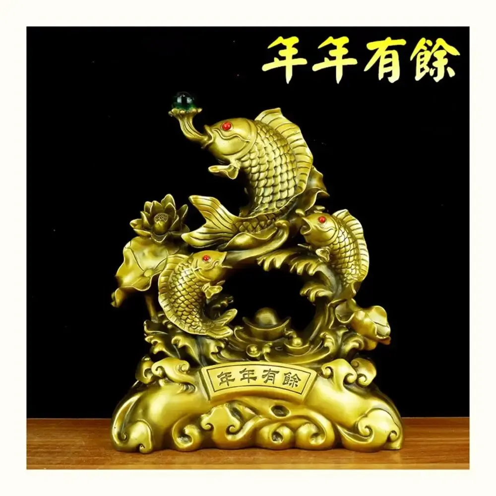 40Cm Grande Sud-Est Asiatico Home Company Shop Talismano Efficace Buona Fortuna Recluta Soldi Golden Fish Feng Shui Copper Statue