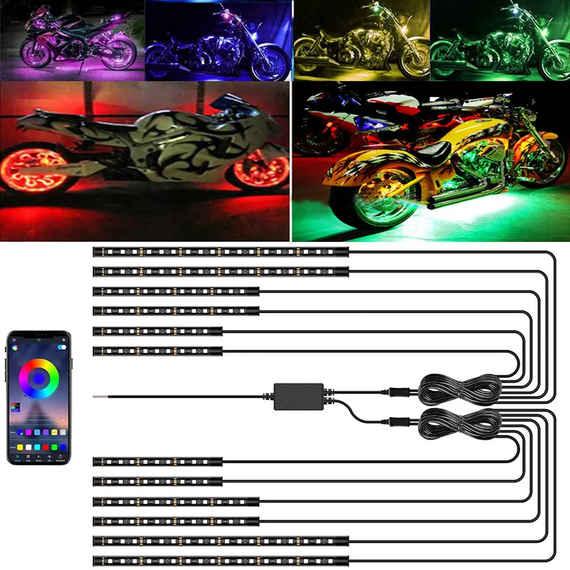 12V Rgb App Led Smart Brake Lights Moto Car Atmosphere Light Con Telecomando Wireless Kit Lampada Decorativa Per Striscia Moto