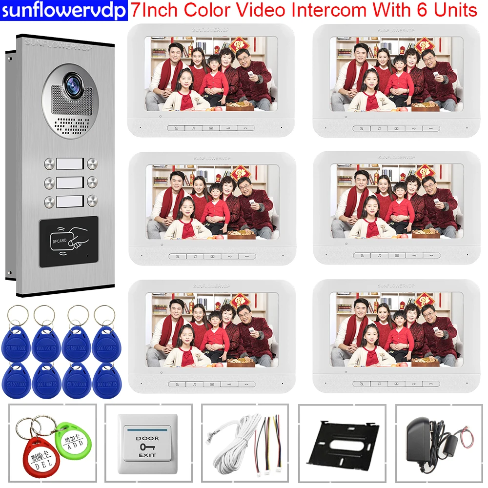 Citofono Da 7 Pollici Agli Appartamenti Controllo Accessi 2-6 Monitor Videocitofono Citofono Citofono Stazione Porta Per Videocitofono