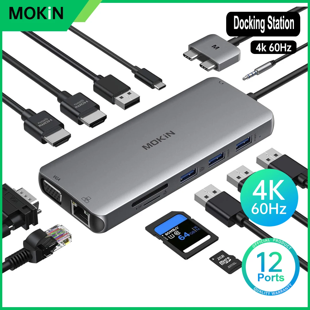 Mokin Docking Station Dual Monitor Adattatore Hdmi 12 In 1 Adattatori Usb C Per Macbook Pro Air Mac Ipad Accessori Per Pc Hub Usb Sd/Tf