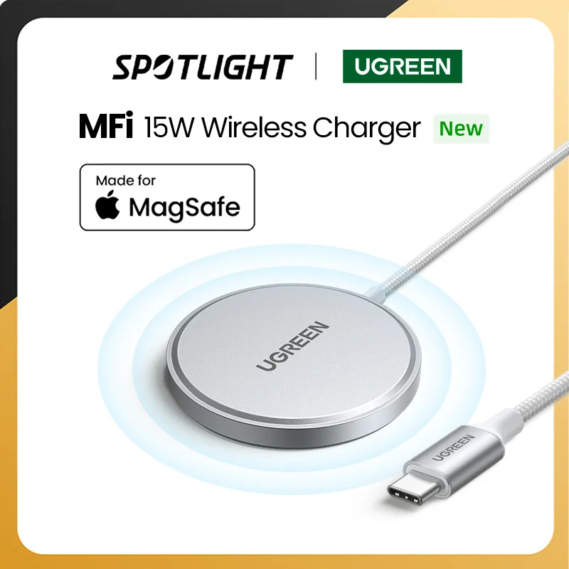 Ugreen Mfi Magsafe 15W Wireless Charger Pad 15W Stazione Di Ricarica Per Iphone 15 14 13 12 Pro Max Per Airpods Pro 2