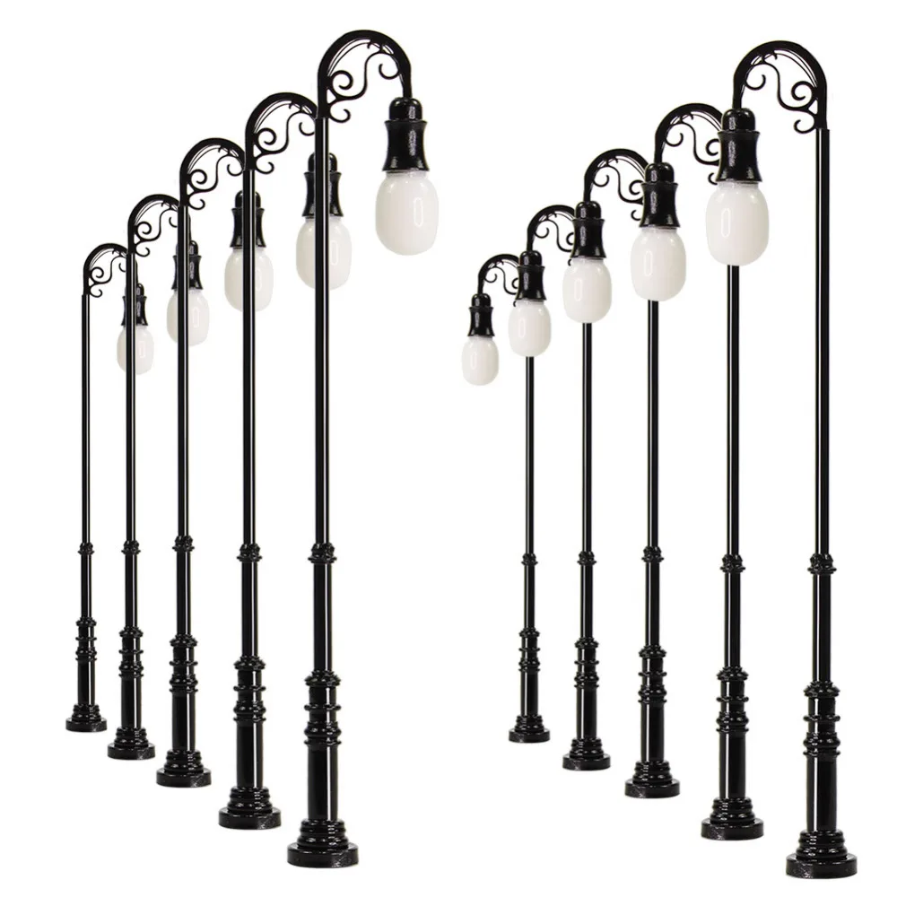 10 Pz Ho Scala Lampione Testa Singola 9.3Cm 1:87 Lampioni Modello Railway Leds Miniature Muslimate