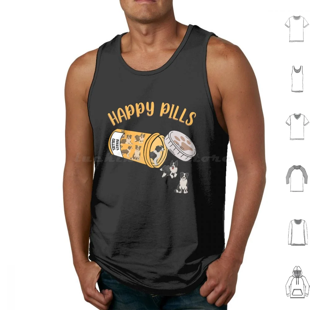 Happy Pills Border Collie Dog Lover Canotte Stampa Cotton Happy Pills Border Collie Dog Lover