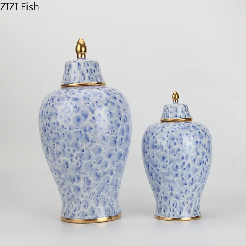 Blue Bubble Pattern General Jar With Lids Ceramic Vases Flower Arrangement Desk Decoration Jewelry Jars Cosmetic Containers
