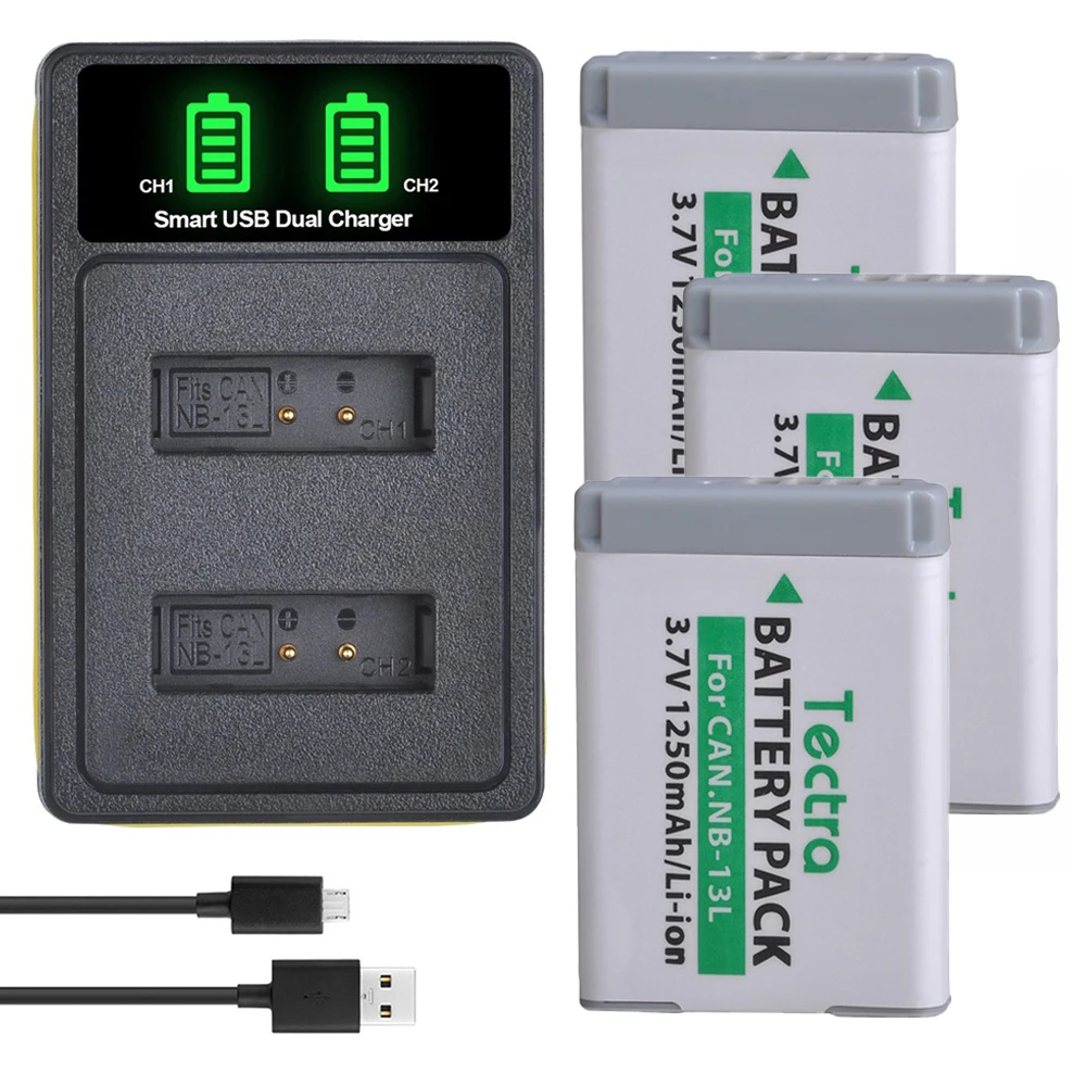 Nb-13L Batteria/Led Doppio Caricatore Per Canon Powershot Sx620 Hs, Sx720 Hs, Sx740 Hs