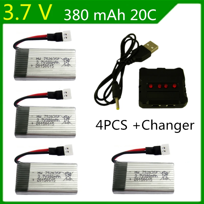 Batteria Lipo 25C 3.7V 380Mah Aggiornata 4 Pezzi Per Syma X11 X11C Hubsan X4 H107C H107D H107L Rc Quadcopter Lipo 752035 Batteria Lipo