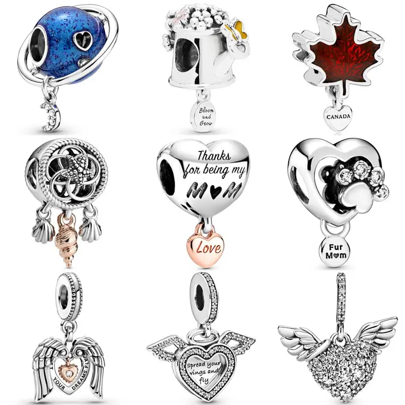 Canada Maple Leaf Star Moon Earth Blooming Annaffiatoio Ciondolo Perline 925 Sterling Silver Charm Fit Fashion Bracciale Gioielli Fai Da Te