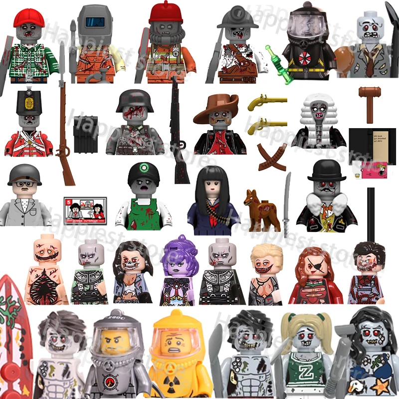 Moc City Halloween Zombie Walking Deads Ghost Figure Building Blocks Soldati Mattoni Lapidi Civili Armi Regali Per Bambini Giocattoli