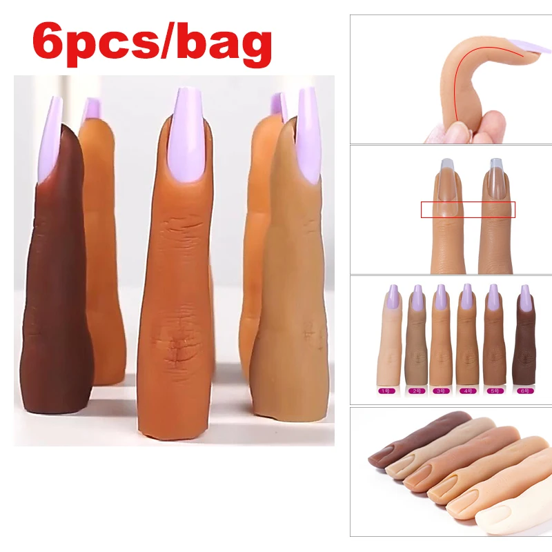 6 Pz/Lotto Unghie Finte In Silicone Pieno Che Mostrano Lo Strumento 1.85*5.8Cm Strumenti Per Unghie Finte Finger Finger Finger Flessibile Professional