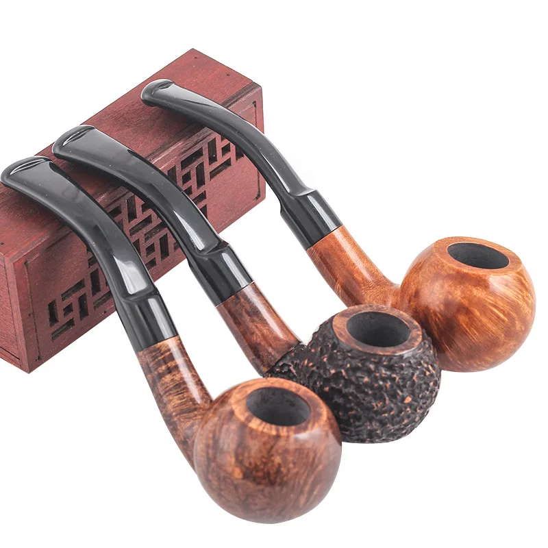 1Pc Bent Type Handmade Old-Fashioned Pipe Briar Smoking Pipe 9Mm Filter Portable Tobacco Pipes For Men