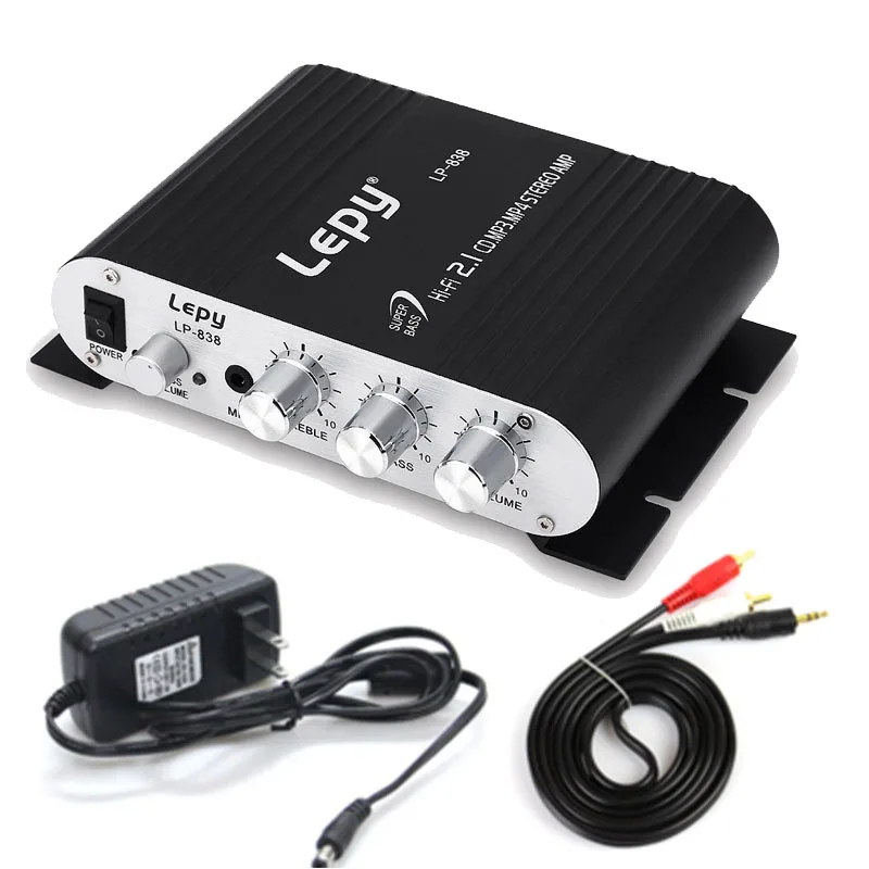 Con Cavo Audio Di Alimentazione 12V3A Lepy Lp-838 Mini Amplificatore Di Potenza Per Auto Hi-Fi Digitale 2.1Ch Subwoofer Digitale Stereo Bass Audio Pla